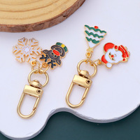 Porte-clés de Noël en alliage métallique en gros, style mignon Père Noël, Bonhomme de neige, Renne, Flocon de neige, Porte-clés de Noël en métal