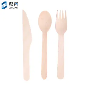 Disposable Biodegradable Knife Fork And Spoon Wood Tableware Eco Friendly Custom Birch wood Wooden Cutlery