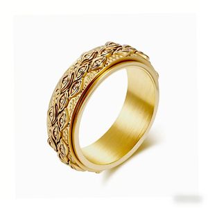 Anillo giratorio de acero inoxidable con ojo turco retro para hombre, joyería para el dedo índice, regalo con diseño geométrico, engaste pavé, acero negro y dorado. - Product Image 5