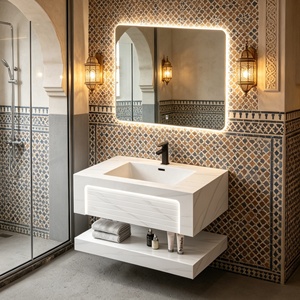 Meuble-<span class=keywords><strong>lavabo</strong></span> mural résistant à l'eau en ardoise, plusieurs couleurs, avec miroir éclairé et <span class=keywords><strong>lavabo</strong></span> en céramique, idéal pour appartement - Product Image 3