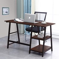 Bureau de travail et de jeu moderne, simple et écologique, avec rangement, grand espace pour les jambes, cadre en métal, brun rustique