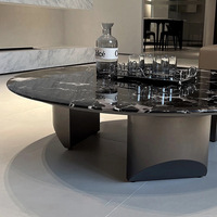 Luxuriöser Marmor-Couchtisch Wohnzimmer Runder Beistelltisch für Zuhause Moderner Hochwertiger Neuer Designer Italienischer Schwarzer Couchtisch