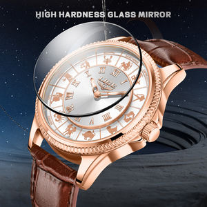 Montre d'affaires LG pour homme, 12 constellations du zodiaque, chiffres romains, bracelet en cuir marron lumineux, design simple de dessin animé, cadran à aiguilles - Product Image 3