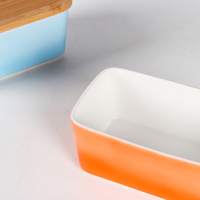 Beurrier en céramique moderne à dégradé, capacité de 520 ml (17 oz) avec couvercle en bois et couteau à beurre, ensemble cadeau élégant pour la cuisine
