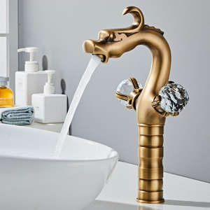 <span class=keywords><strong>Robinet</strong></span> dragon doré lavabo en cuivre cristal chaud et froid <span class=keywords><strong>double</strong></span> robinetterie d'évier de salle de bain - Product Image 5