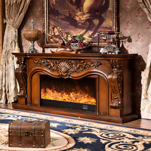 <span class=keywords><strong>Console</strong></span> de chauffage intérieure autoportante de style français en bois massif sculpté à la main avec foyer électrique et flamme LED réaliste - Product Image 5