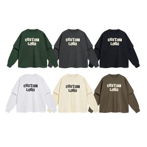 Sérigraphie Graphique Surdimensionné Fabricant Coton Lourd Hommes T-Shirt Uni Personnalisé Double Couche T-Shirt à Manches Longues - Product Image 1