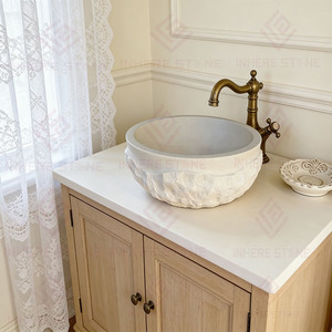 <span class=keywords><strong>Lavabo</strong></span> in Pietra Calcarea Naturale Lavorato a <span class=keywords><strong>Mano</strong></span> con Onde Incise, Lavandino Moderno Rotondo in Marmo per Bagno di Hotel e Villa - Product Image 5