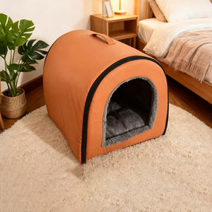 Portable Cat <b>Bed</b> Cave Oval Shape PU Material Faux Fur Lining Removable Washable Indoor All Seasons Minimalist Style - Product Image 5