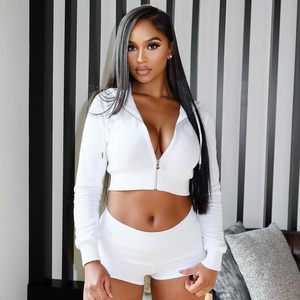 Conjunto Deportivo de 2 Piezas para Mujer, Modelo 2026, Sudadera con Cierre y Cuello Redondo, Pantalones Cortos Ajustados, Ligeros, Transpirables, de Spandex y Poliéster - Product Image 3