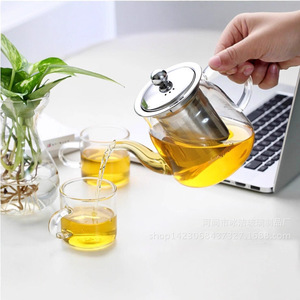 Heat Resistant Glass Teapot With Stainless Steel Filter High Mouthed For Gongfu <b>Tea</b> <b>Sets</b> Minimalist Design Simple Style - Product Image 2