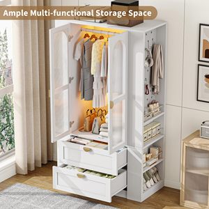 Armario Moderno SENYU con Puertas Estilo Shaker, Paneles de Vidrio, Estantes de 4 Niveles, Unidad de Almacenamiento con Panel Perforado, Mueble Independiente para Dormitorio - Product Image 4