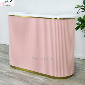 Customized Modern <strong>Beauty</strong> <strong>Salon</strong> Furniture Reception Counter Front Desk <strong>pink</strong> Curved Reception Desk - Product Image 3