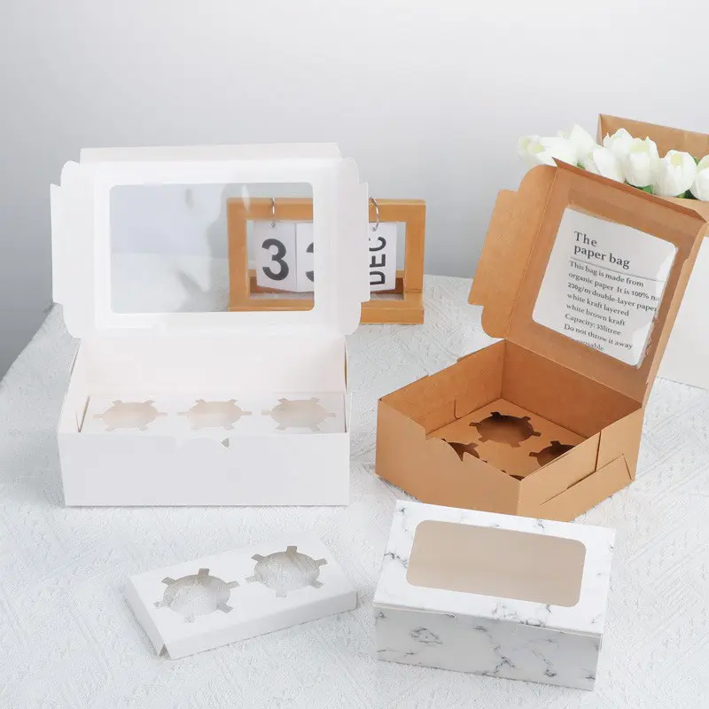 Custom Cardboard Take Away Food Paper Box With Clear Window Cupcake Cake Folding Box For Packaging