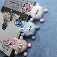 Porte-clés Pompon Oreille d'Elfe Mignonne en Fausse Fourrure de Vison, Breloque Peluche Moelleuse Monstre pour Sac à Dos, Cadeau pour Femmes, Filles et Couples