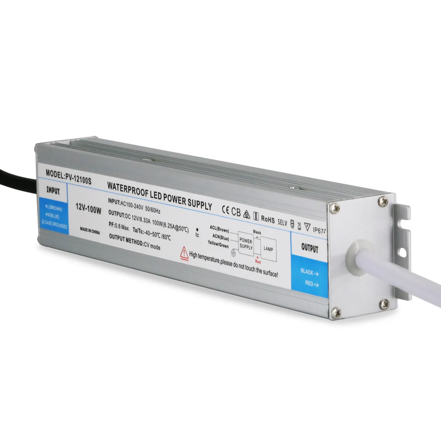 LED driver IP67 dapat diredupkan, pencahayaan Strip tegangan konstan 60W 100W 150W 24V 12V