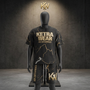 Ketra Wear <b>Men's</b> Black Gold Marble Print T <b>Shirt</b> and Shorts Set Summer Hip Hop Streetwear Outfit - Product Image 3
