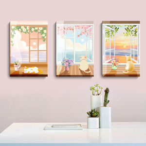 Quadro su Tela con Cornice per Finestra, Paesaggio con Gatti, Ristorante, Soggiorno, Camera dei Bambini, Decorazione Murale da Appendere - Product Image 4