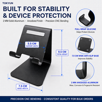 Support de téléphone et tablette en aluminium anodisé, OEM ODM, logo personnalisé, commande en gros, 2 mm, CNC, patins en silicone antidérapants, fournisseur direct d'usine