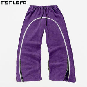 กางเกงวอร์มขายาวทรงหลวมลายทางด้านข้างคุณภาพสูงสำหรับผู้ชาย <span class=keywords><strong>สี</strong></span><span class=keywords><strong>ม่วง</strong></span>ซีดแบบฟอกสี - Product Image 1