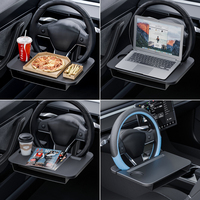 Plateau de bureau universel 2-en-1 pour volant de voiture avec porte-gobelet, fente pour tablette et organisateur de rangement pour l'espace entre les sièges, idéal pour manger et travailler