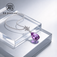 Collier pendentif de luxe en argent 925 avec améthyste taille poire goutte d'eau pour femme, idéal pour le quotidien et les soirées