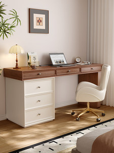 Scrivania in Legno Massello Stile Vintage per Uso Domestico in Piccoli Appartamenti, Camera da Letto, Studio, Scrivania per <span class=keywords><strong>Computer</strong></span>, Colore Crema - Product Image 1