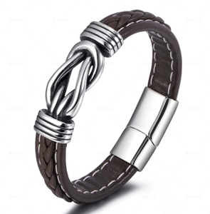 2025 mode marron <span class=keywords><strong>noir</strong></span> infini noeud cuir Bracelet Bracelet en acier inoxydable fermoir magnétique Bracelet en cuir tressé - Product Image 2