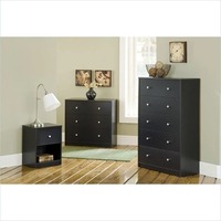 Design contemporain sophistiqué noir 4 pièces ensembles de chambre à coucher meubles avec 6 tiroirs double commode 3 tiroirs coffre 2 tables de chevet
