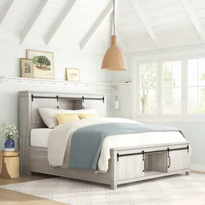 Деревянная полноразмерная деревянная гостиничная двойная умная кровать размера «Queen-Size» с раздвижной дверью сарая для хранения - Product Image 2