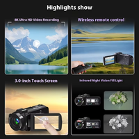 Caméra Numérique Professionnelle 8K HD, Enregistrement Vidéo 8K 15 IPS, Wi-Fi Intégré avec Vision Nocturne Infrarouge