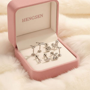 Hengsen ASTM F136 <span class=keywords><strong>Titanium</strong></span> 16G anting-anting kancing belakang datar berulir internal perhiasan tindik tulang rawan telinga hewan - Product Image 5