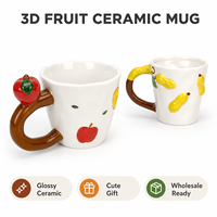 Mug en céramique 3D mignon motif fruits (pomme, banane) fait main – Tasse à café pour la maison, le bureau, cadeau, vente en gros
