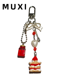 Cute Girly Heart Sweet Ins Style Stereo Bow Strawberry Cake Cubiertos Decoración Llavero Hecho de aleación - Product Image 2