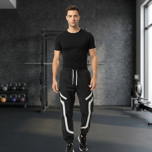 Men's Black Sweatpants <b>White</b> Side Stripes Elastic Waist Drawstring Casual <b>Joggers</b> Tapered Fit Breathable Lightweight Polyester - Product Image 3