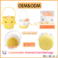 ESiVON Paniers de Pâques certifiés personnalisables en corde de coton, mignons et modernes, motif poulet et canard, multifonctionnels pour bonbons et œufs