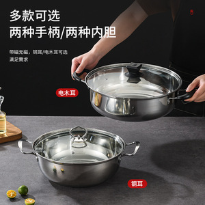 Olla de acero inoxidable de 4.1L-6L compatible con inducción, con tapa de vidrio para cocinar sopa - Product Image 3