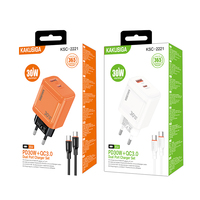Pabrik KAKUSIGA Penjualan Terbaru KSC-2221 PD30W + QC3.0 Charger Colokan Standar EU dan Kabel Type-C ke Type-C untuk Ponsel, Komputer