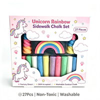Ensemble de craies lavables non toxiques sans poussière pour trottoir, 27 pièces, forme licorne arc-en-ciel, couleurs vives, jouet cadeau pour dessin extérieur pour enfants