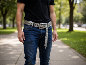 Correa Tejida con Hebilla Metálica Plateada para Hombre, Estilo Casual - Product Image 2