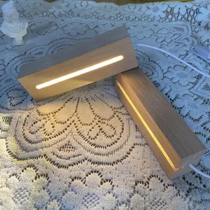 White Warm White Color LED Rectangular Shape LED Wood Lamp Base Customization Wooden Lamp Holder For 3D Acrylic All Through Slot