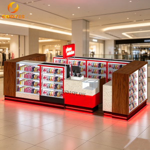 Lussuoso Bancone Espositivo in Legno di Noce <span class=keywords><strong>Rosso</strong></span> per Telefoni Cellulari con Illuminazione LED e Chiosco per Accessori Telefonici - Product Image 6