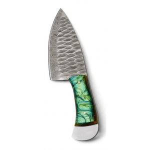 Couteau de cuisine artisanal en acier Damas martelé, couteau à hacher avec manche en résine verte, trancheur - Product Image 1