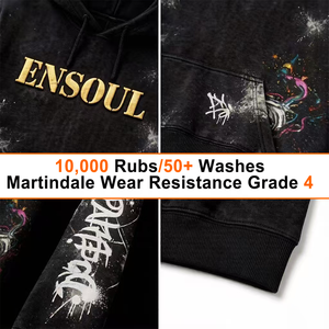 Sudadera con Capucha Personalizada 100% Algodón, Diseño de Graffiti con Estampado en Dorado, 380gsm, Estilo Vintage, Lavado Ácido, para Hombre - Product Image 2