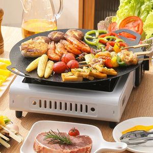 Plaque de cuisson ronde en fonte <span class=keywords><strong>pour</strong></span> barbecue coréen, <span class=keywords><strong>antiadhésive</strong></span>, à épaisseur multiple, vente chaude, avec double poignée - Product Image 2