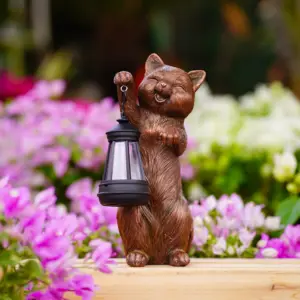 Patung kucing, kerajinan Resin seni patung kucing dengan lampu tenaga surya ornamen taman hewan lucu