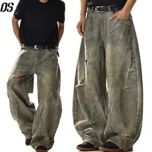 <span class=keywords><strong>Jeans</strong></span> di Qualità Personalizzati, Stile Distressed a <span class=keywords><strong>Gamba</strong></span> <span class=keywords><strong>Larga</strong></span> e Vestibilità Comoda - Pantaloni <span class=keywords><strong>Jeans</strong></span> da Uomo Grigio Chiaro Stile Baggy - Product Image 5