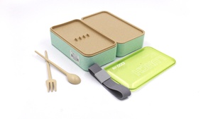 Fiambrera Bento de plástico con tapa plana Rectangular de trigo y paja, contenedor a prueba de fugas - Product Image 3