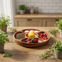 Plateau à fruits secs au design minimaliste moderne, plateau en teck à cinq compartiments, plateau en bois d'acacia, plateau à thé créatif pour la maison