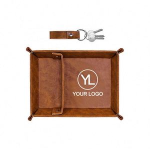 Plateau de rangement de bureau en cuir PU avec logo personnalisé et coins à pression pour cadeaux de bienvenue - Product Image 1
